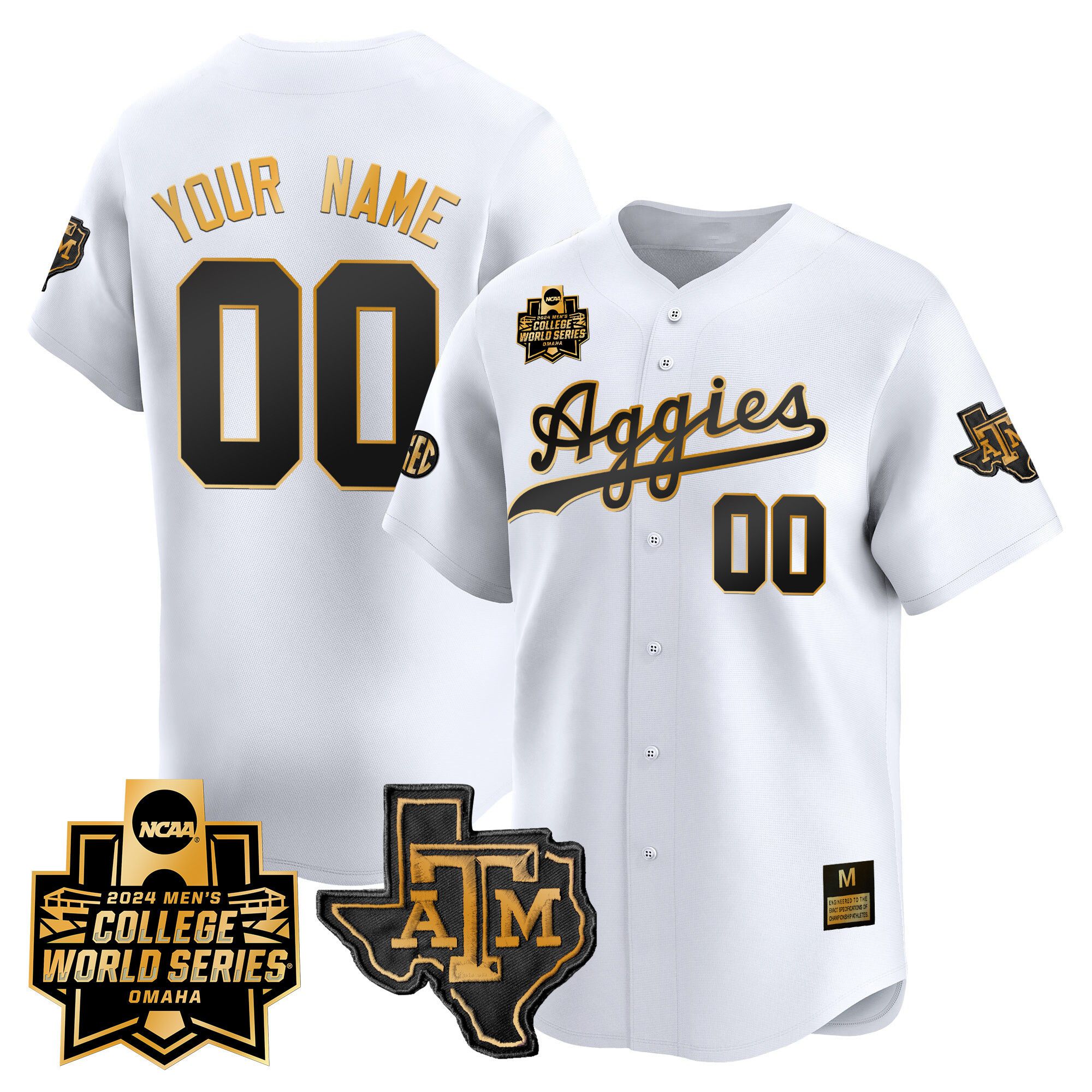 Men Texas A&M Aggies White 2024 College World Series Vapor Premier Limited Custom NCAA Jersey style 1